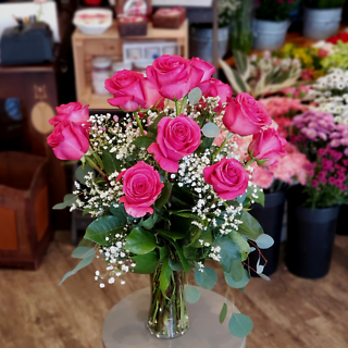 A Dozen Hot Pink Roses