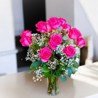 A Dozen Hot Pink Roses