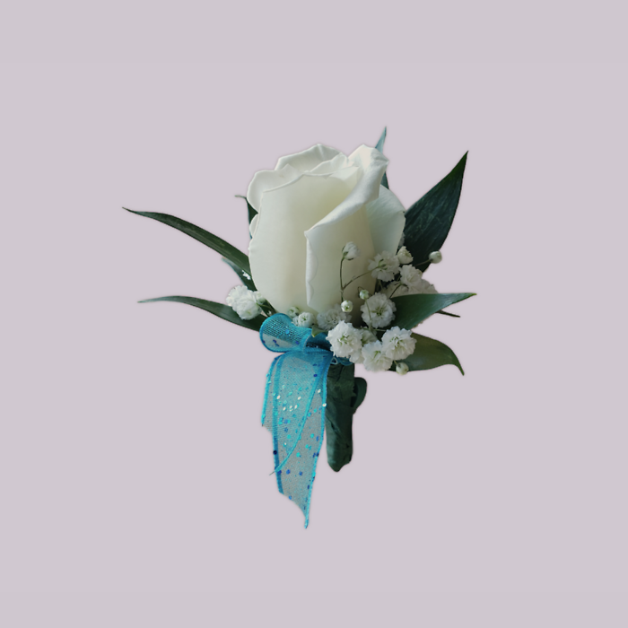 White Rose Boutonniere - Teal